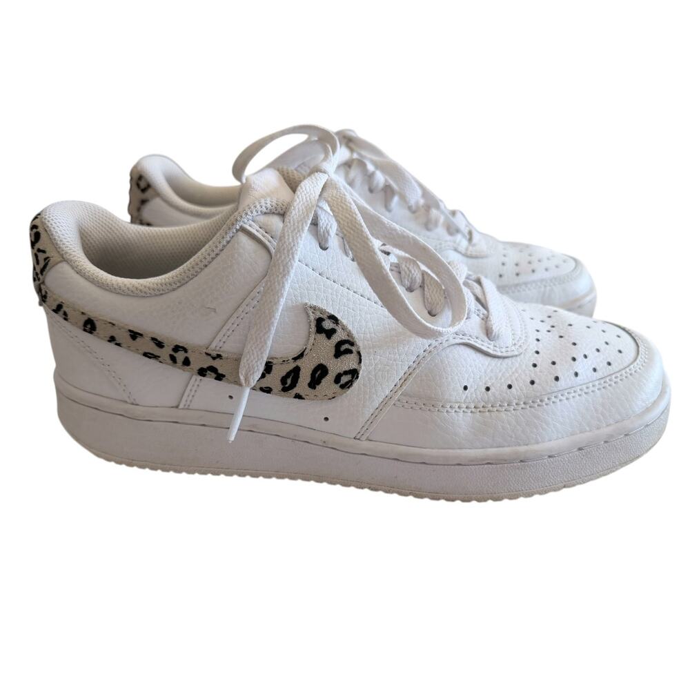 Nike Court Vision Low Leopard Swoosh Sz 8 White Sneakers Trainers Streetwear Fun